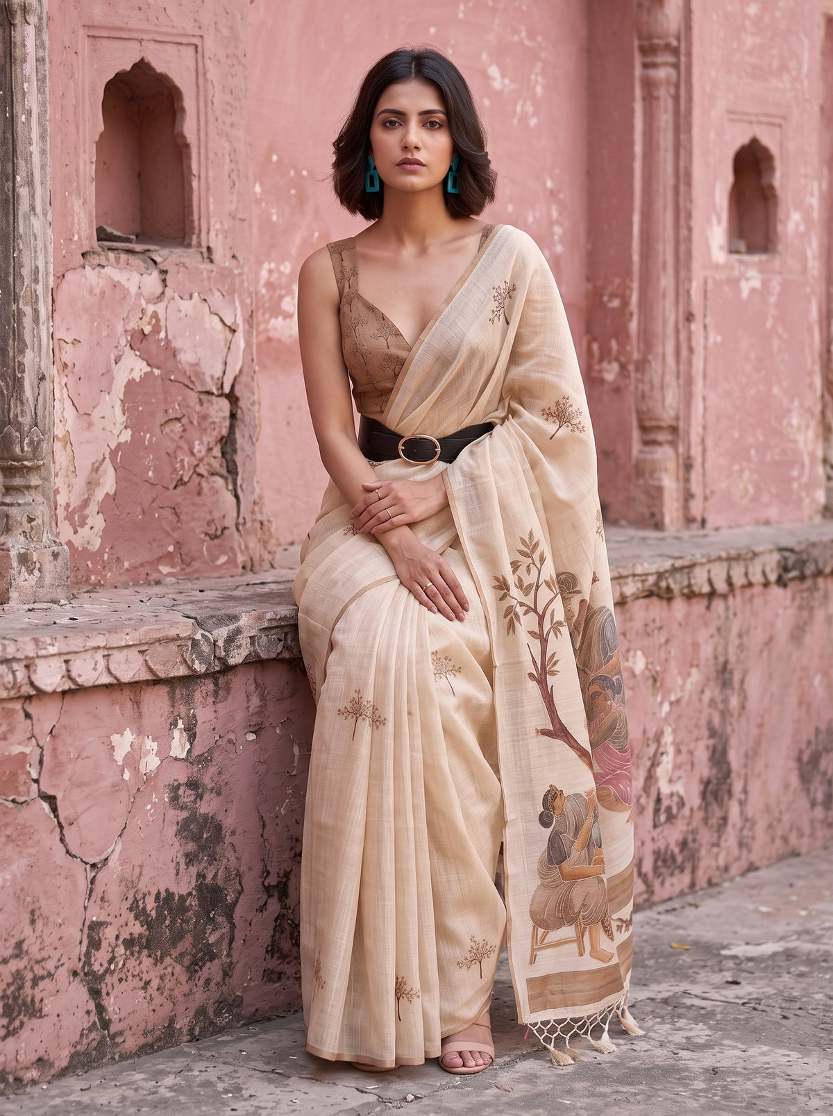 MIMOSA Mustard Banarasi Saree — pose 8 styling detail