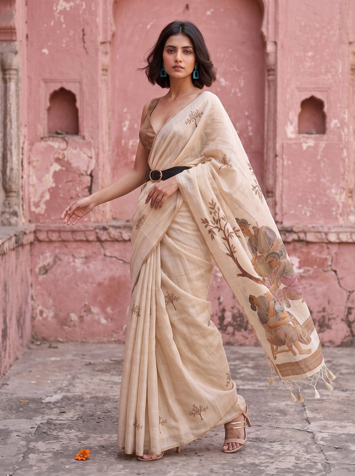 MIMOSA Mustard Banarasi Saree — pose 9 styling detail