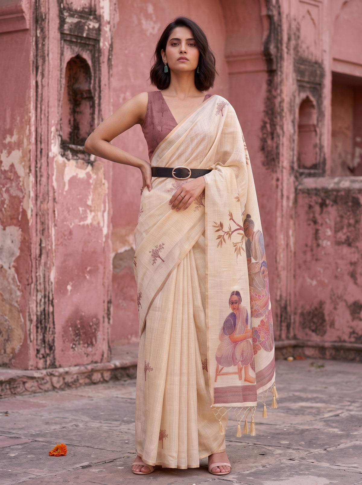 MIMOSA Peach Banarasi Saree — pose 4 styling detail