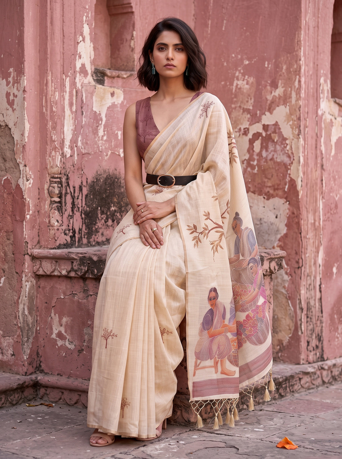 MIMOSA Peach Banarasi Saree — pose 8 styling detail
