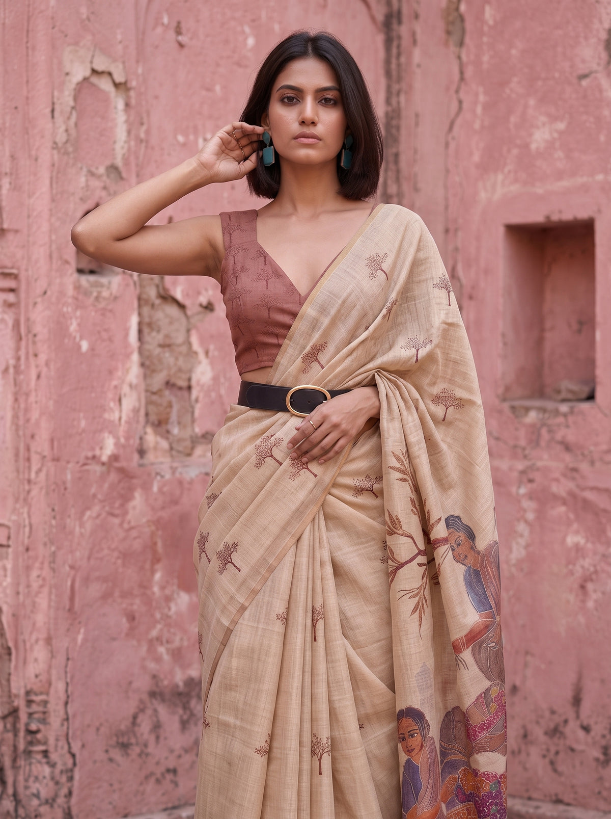 MIMOSA Pink Banarasi Saree — pose 10 styling detail