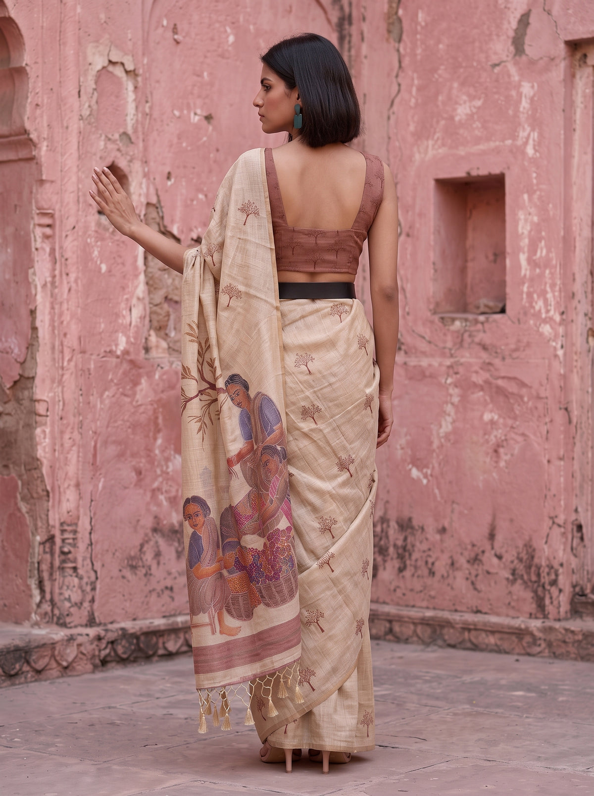 MIMOSA Pink Banarasi Saree — pose 2 styling detail