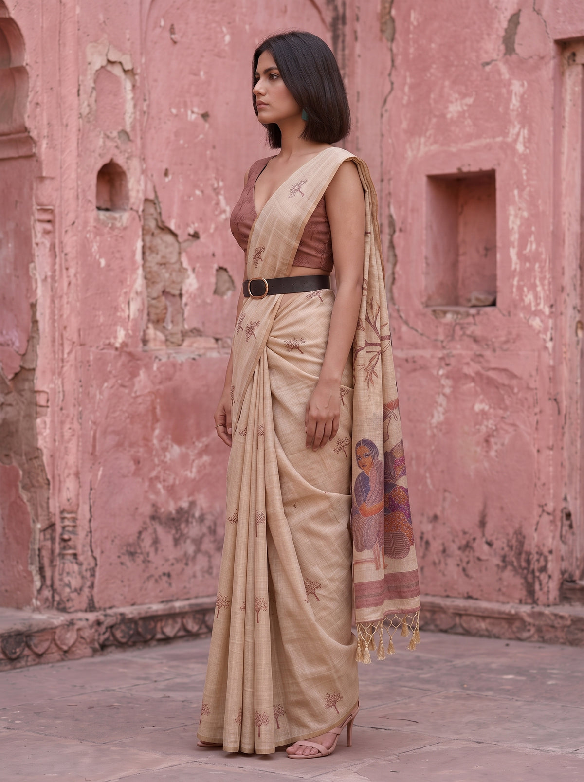 MIMOSA Pink Banarasi Saree — pose 3 styling detail