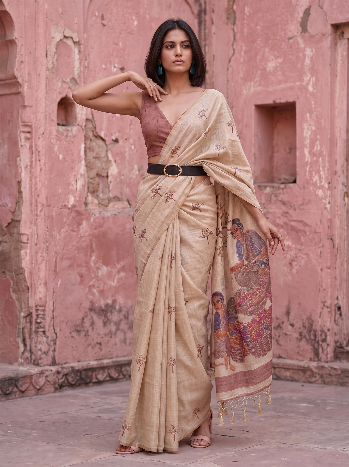MIMOSA Pink Banarasi Saree — pose 5 styling detail
