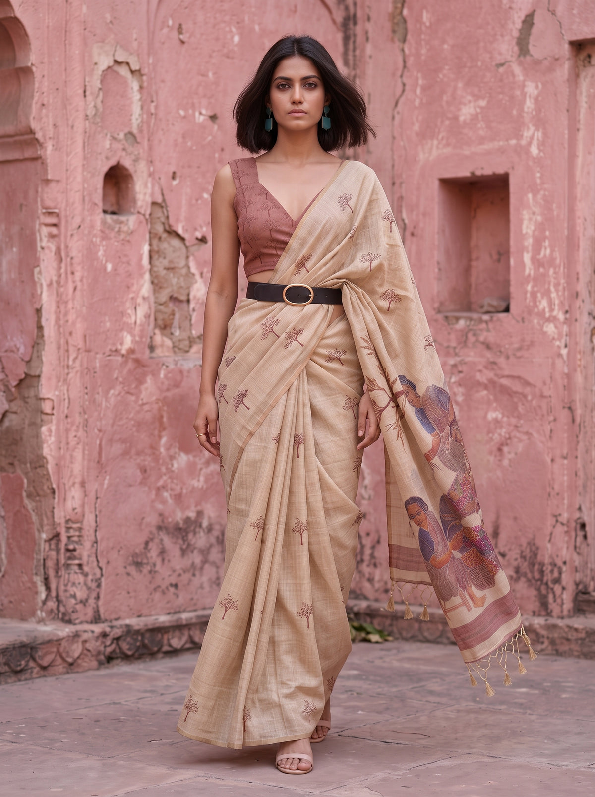 MIMOSA Pink Banarasi Saree — pose 6 styling detail