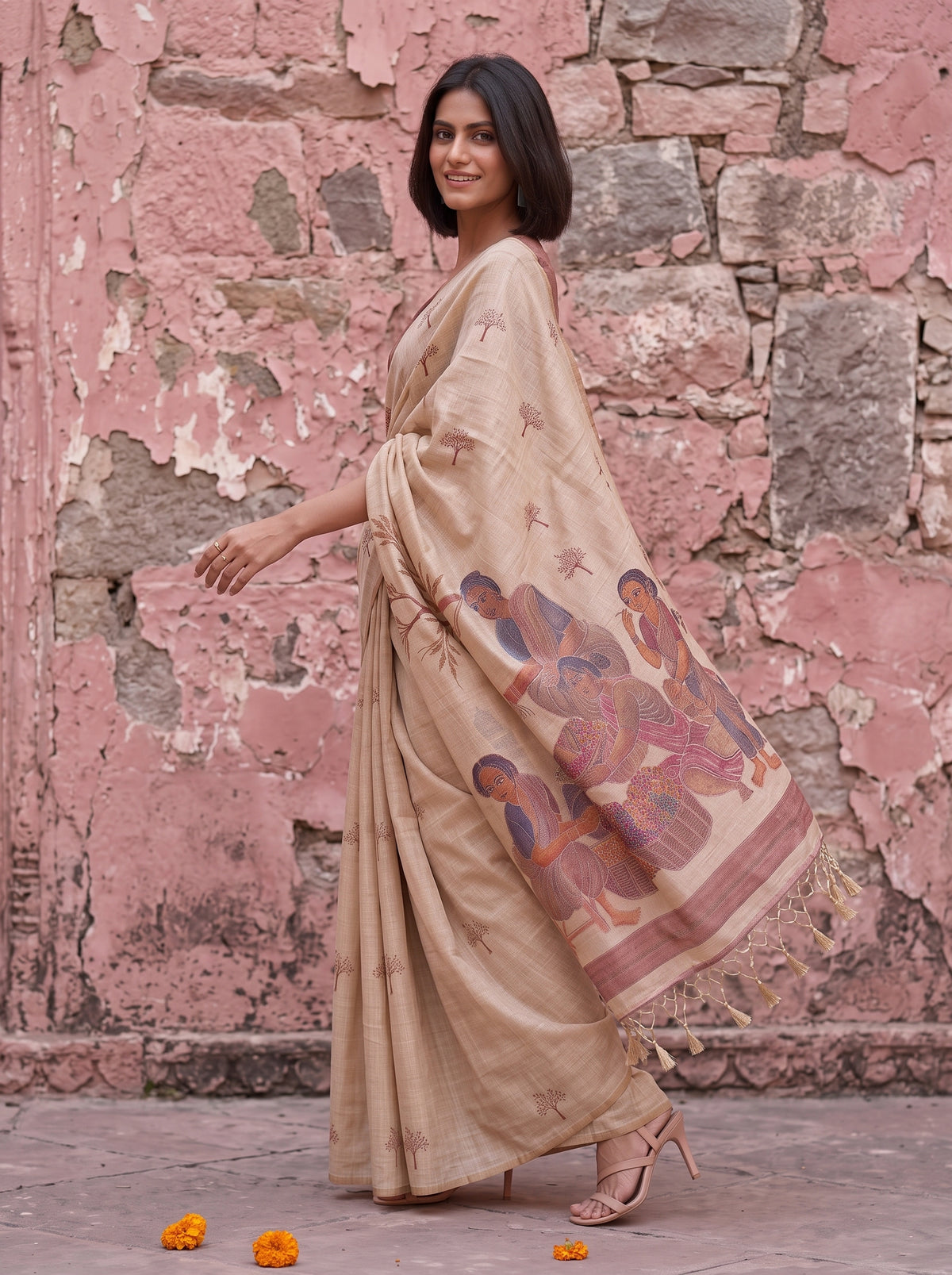 MIMOSA Pink Banarasi Saree — pose 9 styling detail