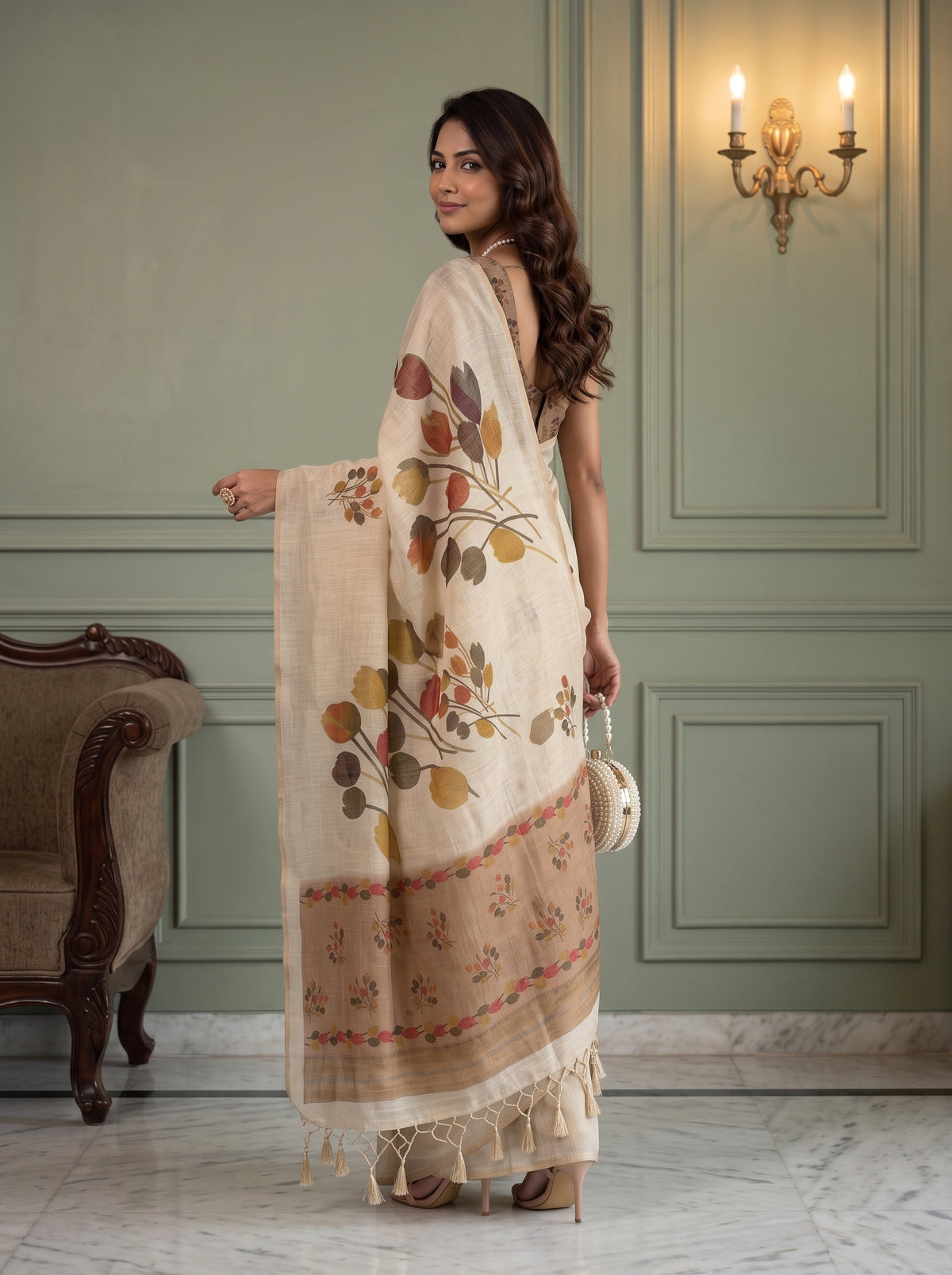 MIMOSA Mustard Banarasi Saree — pose 7 styling detail