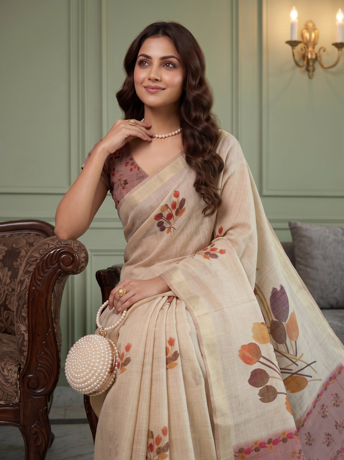 MIMOSA Peach Banarasi Saree — pose 10 styling detail