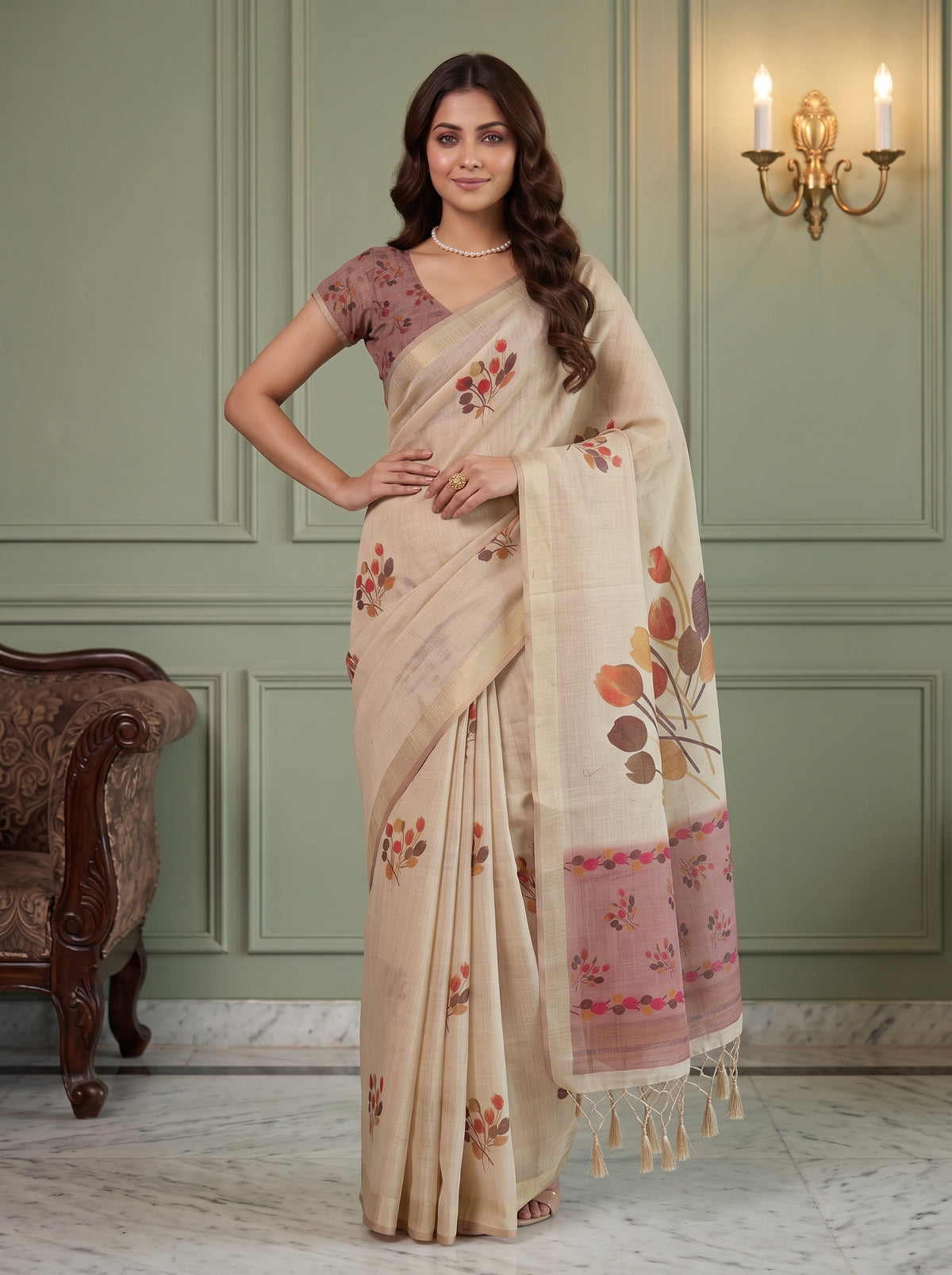 MIMOSA Peach Banarasi Saree — pose 4 styling detail