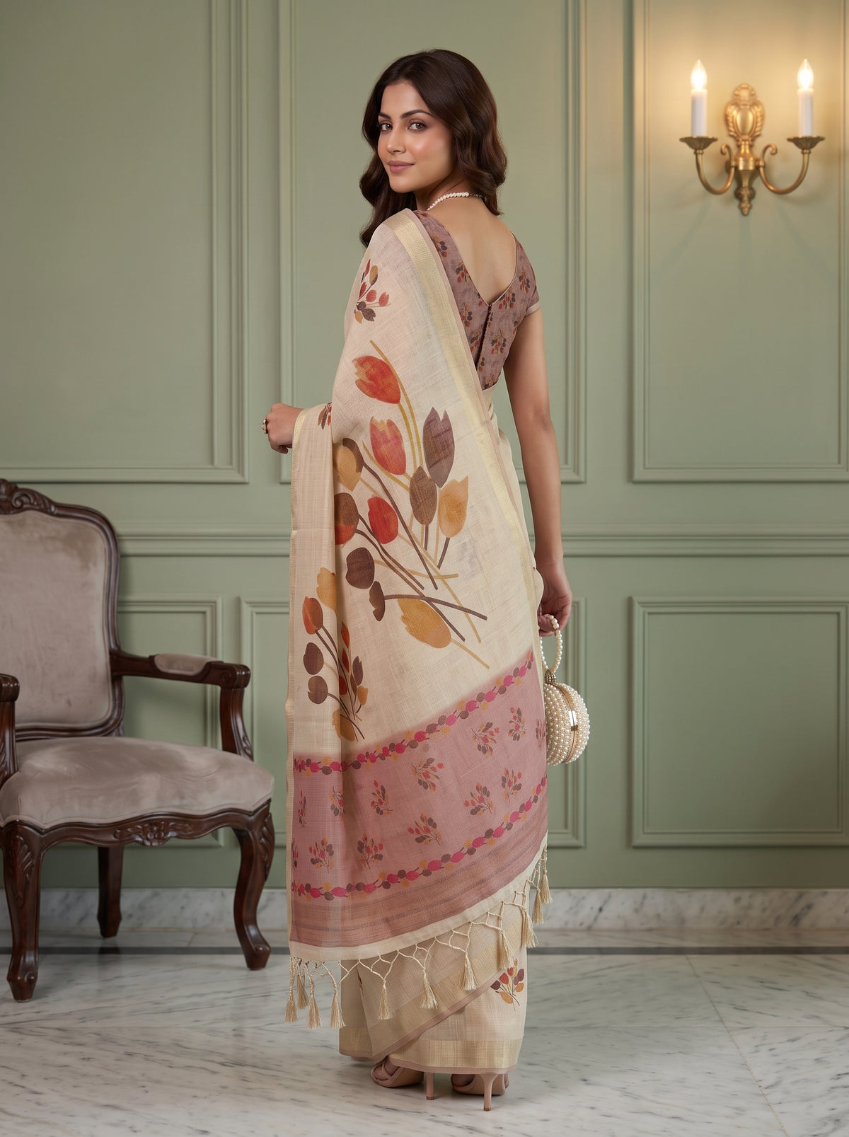 MIMOSA Peach Banarasi Saree — pose 7 styling detail