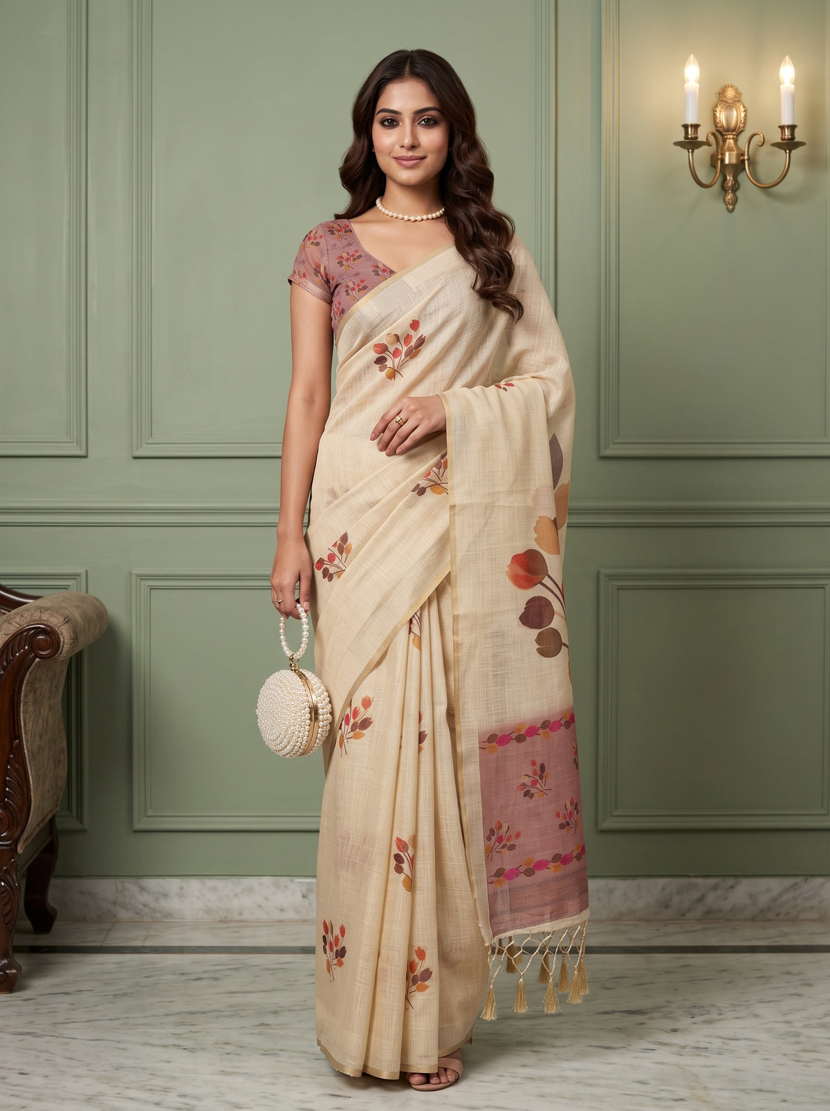 MIMOSA Pink Banarasi Saree — front view on mannequin