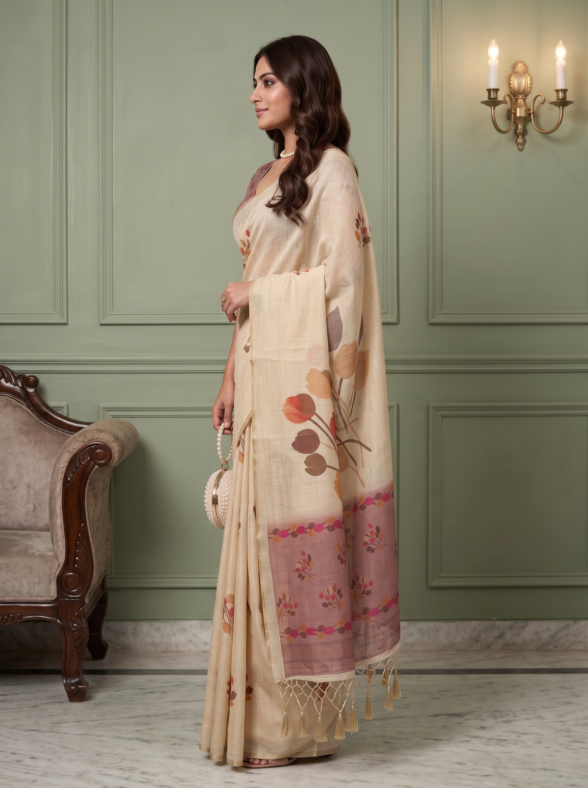 MIMOSA Pink Banarasi Saree — pose 3 styling detail