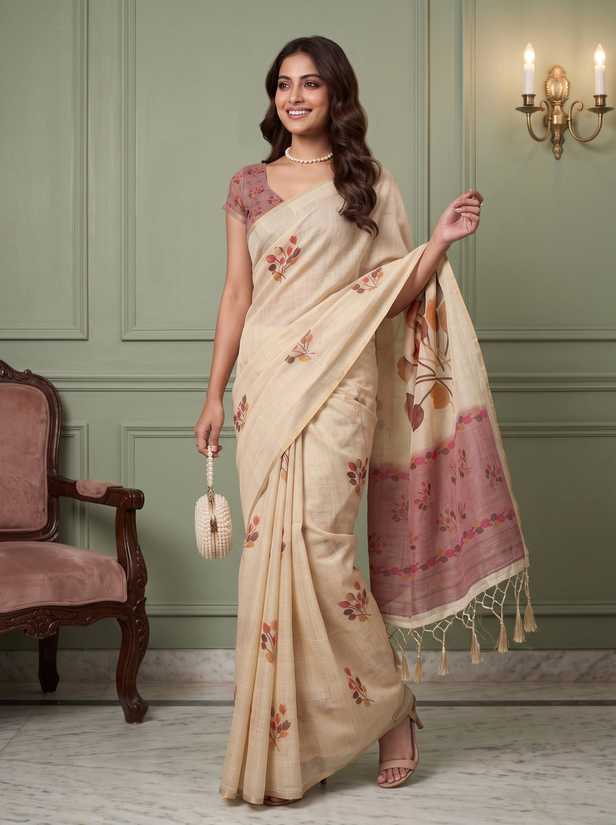 MIMOSA Pink Banarasi Saree — pose 5 styling detail