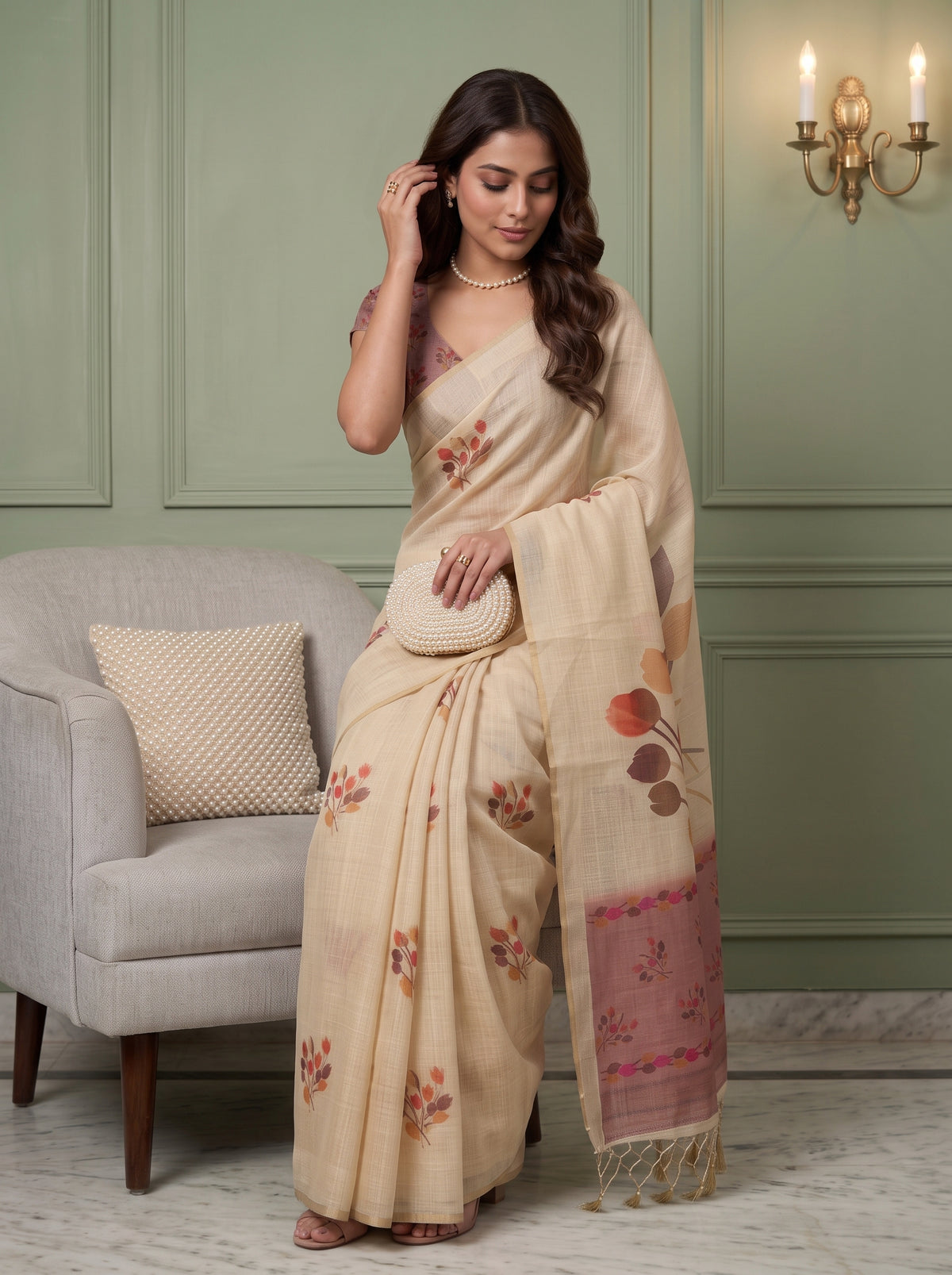 MIMOSA Pink Banarasi Saree — pose 8 styling detail
