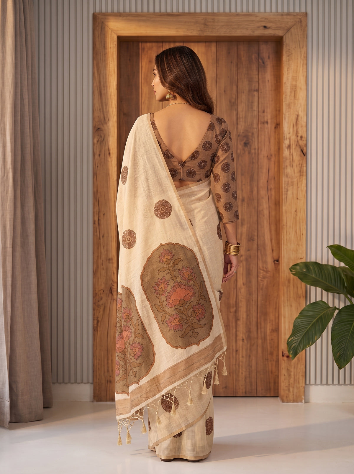 MIMOSA Mustard Banarasi Saree — pose 2 styling detail