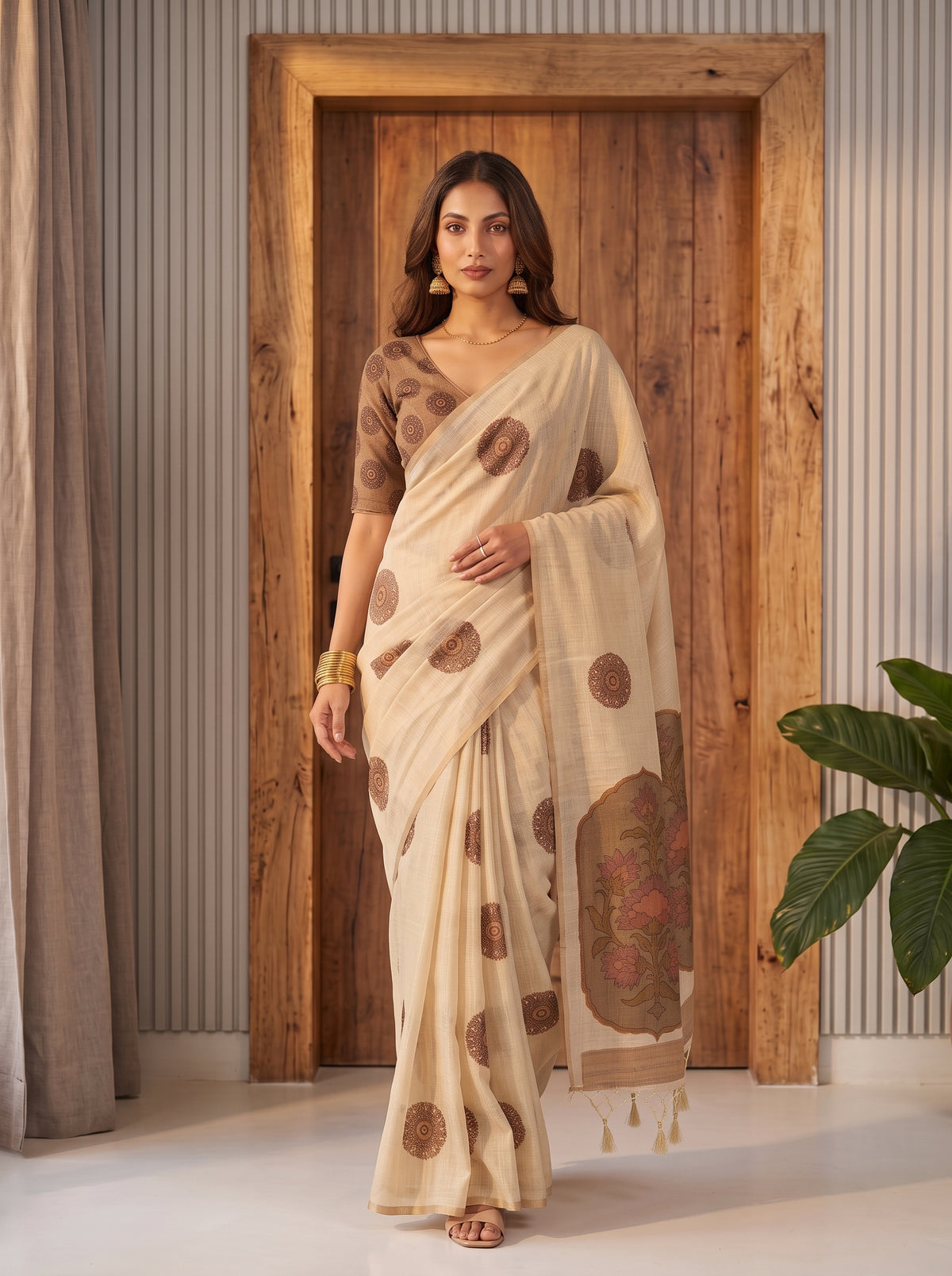 MIMOSA Mustard Banarasi Saree — pose 6 styling detail