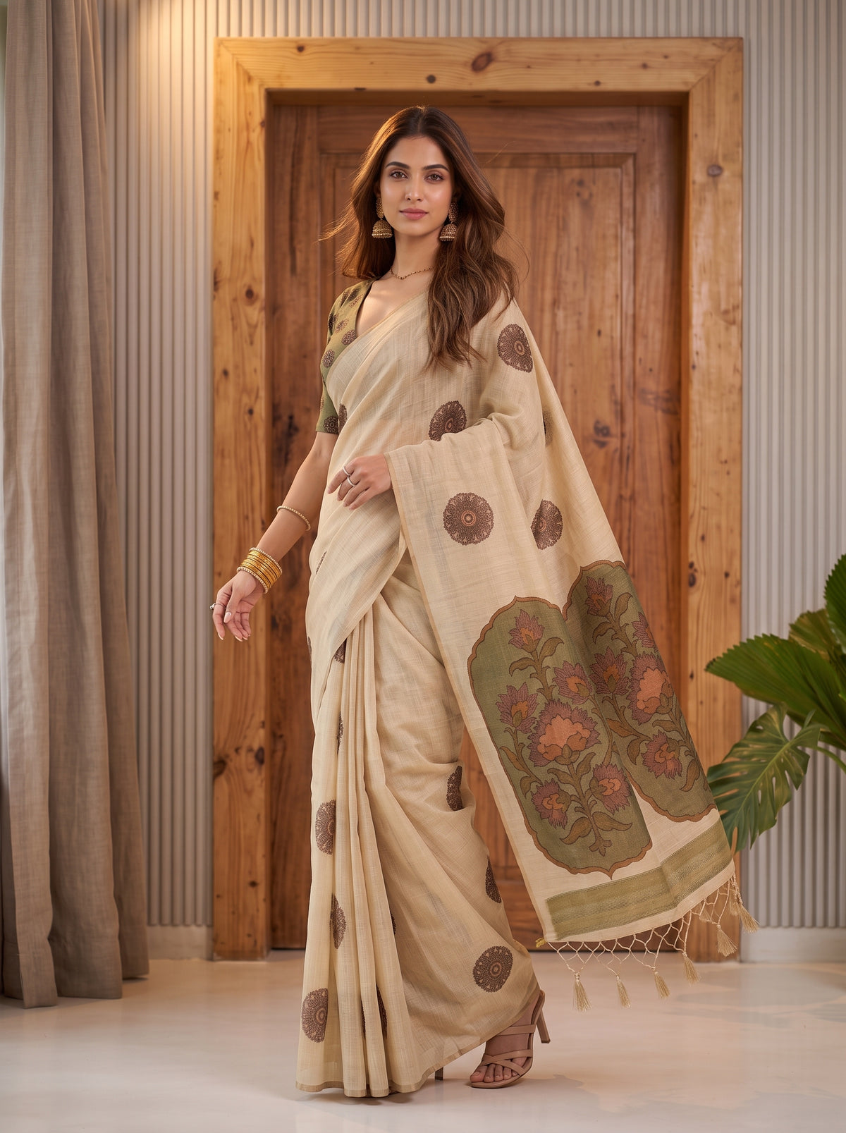MIMOSA Olive Banarasi Saree — pose 9 styling detail