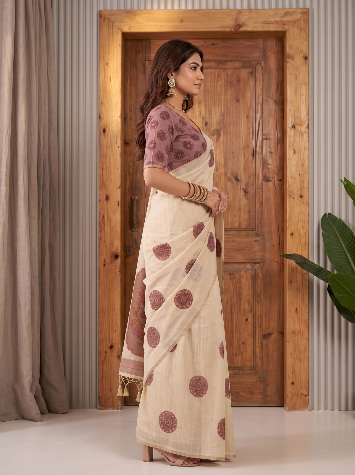 MIMOSA Pink Banarasi Saree — pose 3 styling detail