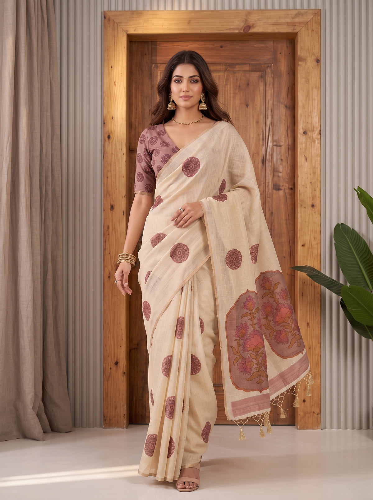 MIMOSA Pink Banarasi Saree — pose 6 styling detail