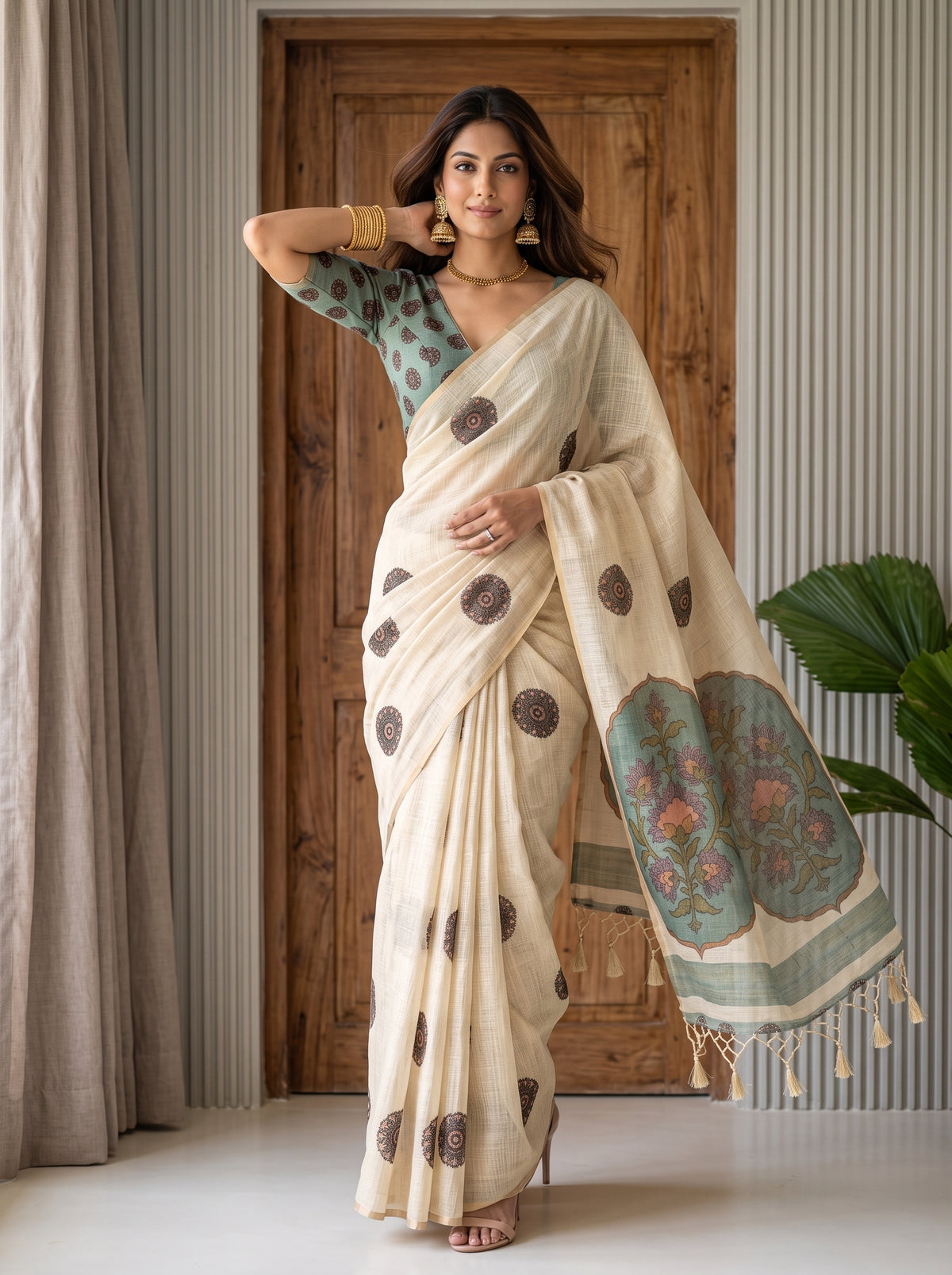 MIMOSA Sapphire Banarasi Saree — front view on mannequin