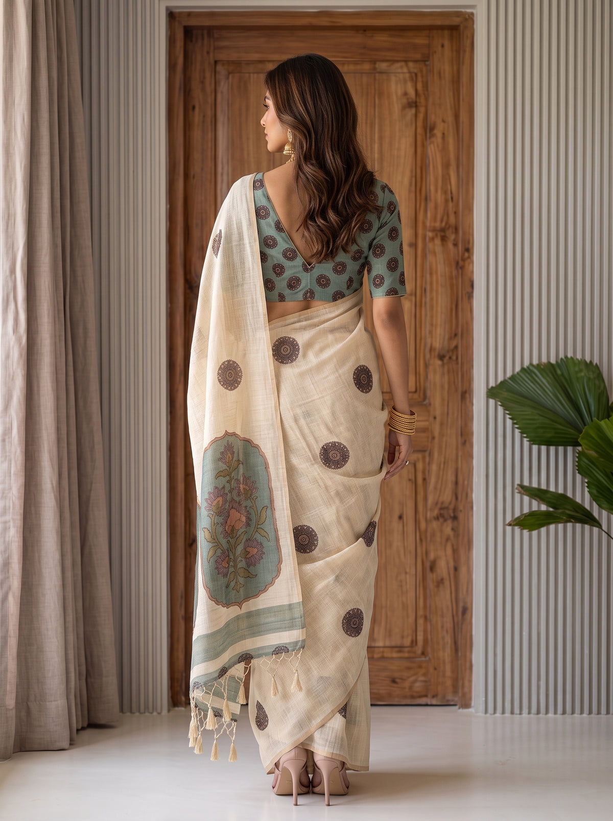 MIMOSA Sapphire Banarasi Saree — pose 2 styling detail