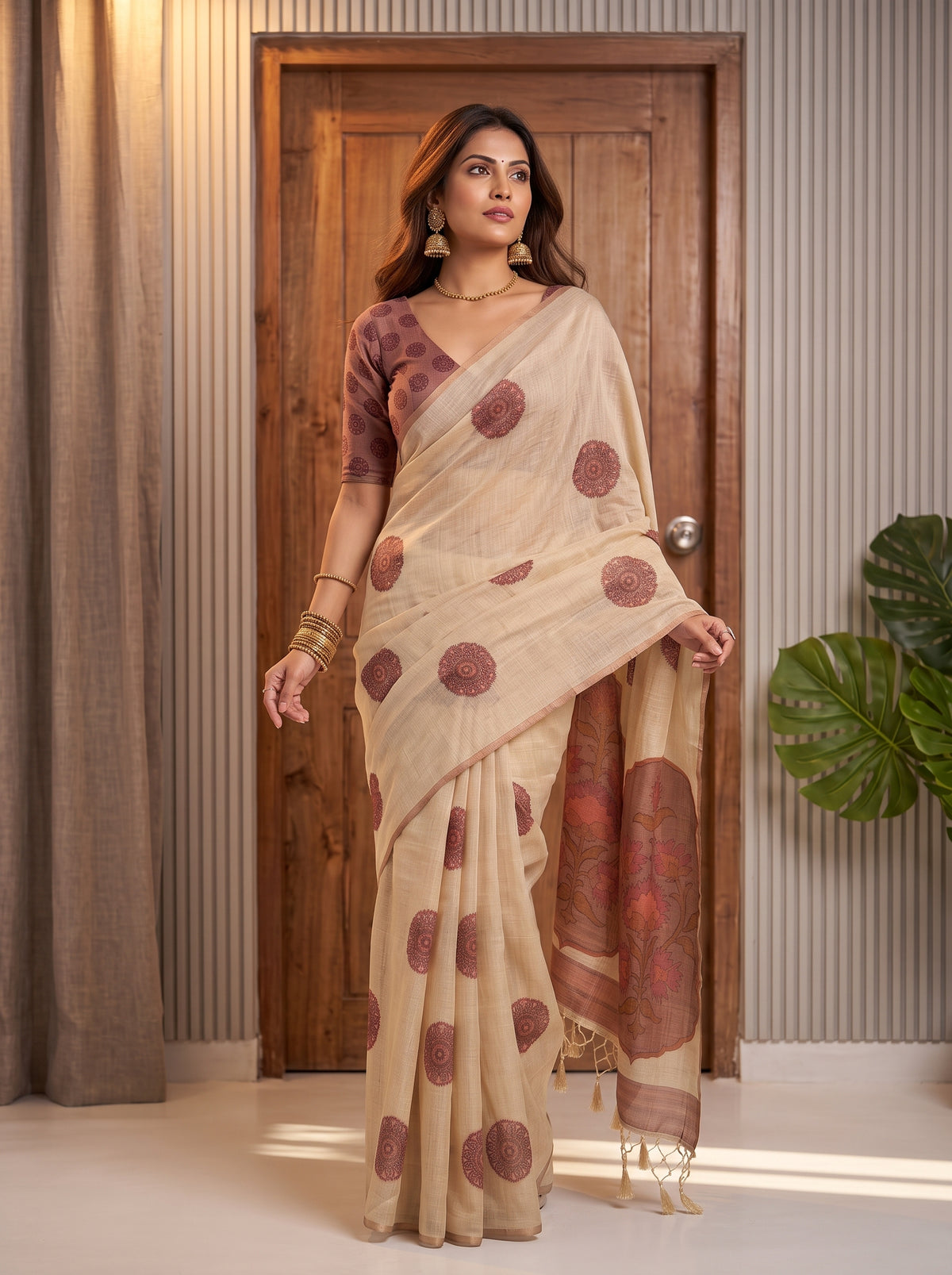 MIMOSA Strawberry Banarasi Saree — pose 5 styling detail
