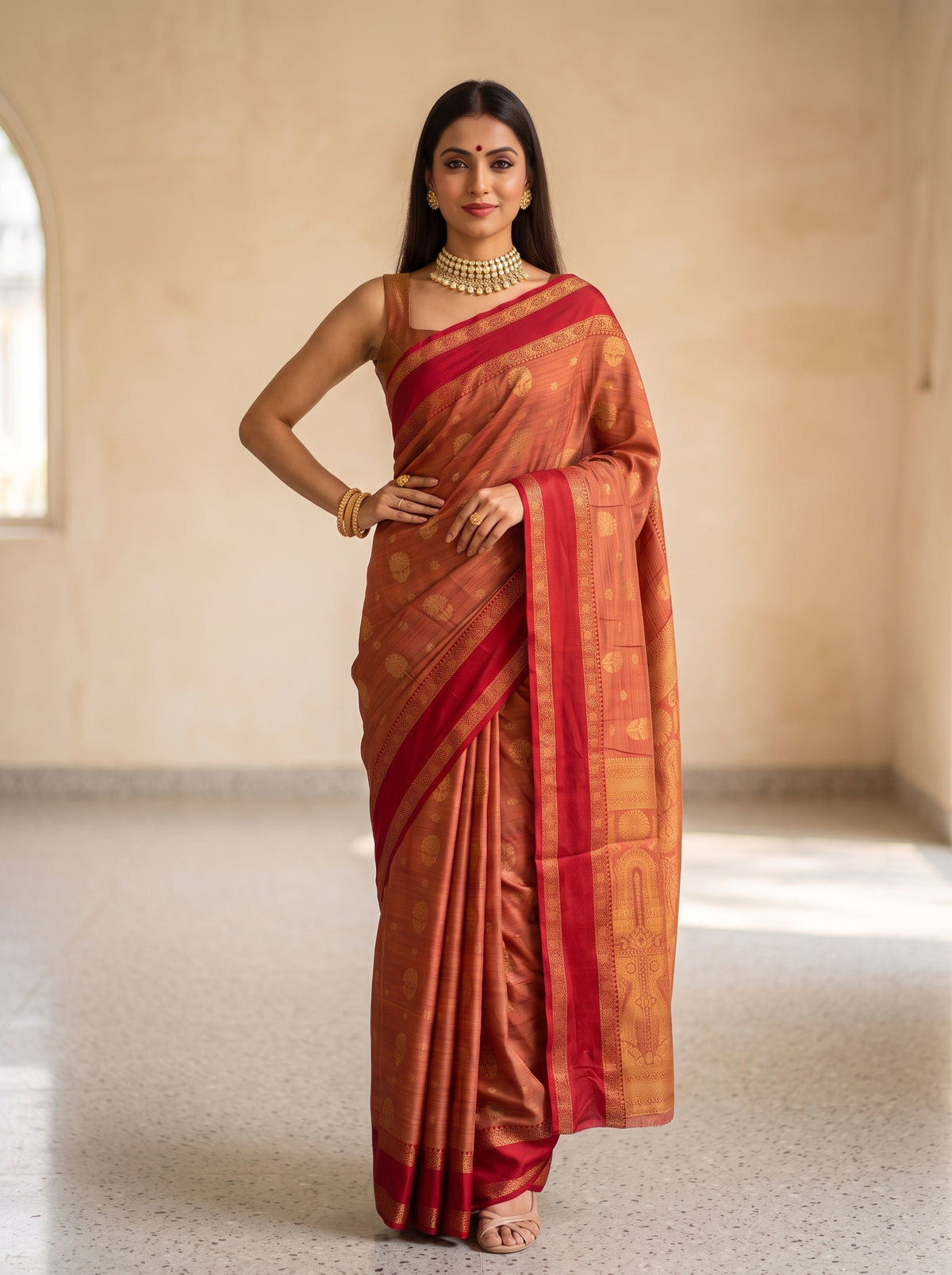 MIMOSA Red Banarasi Saree — pose 4 styling detail