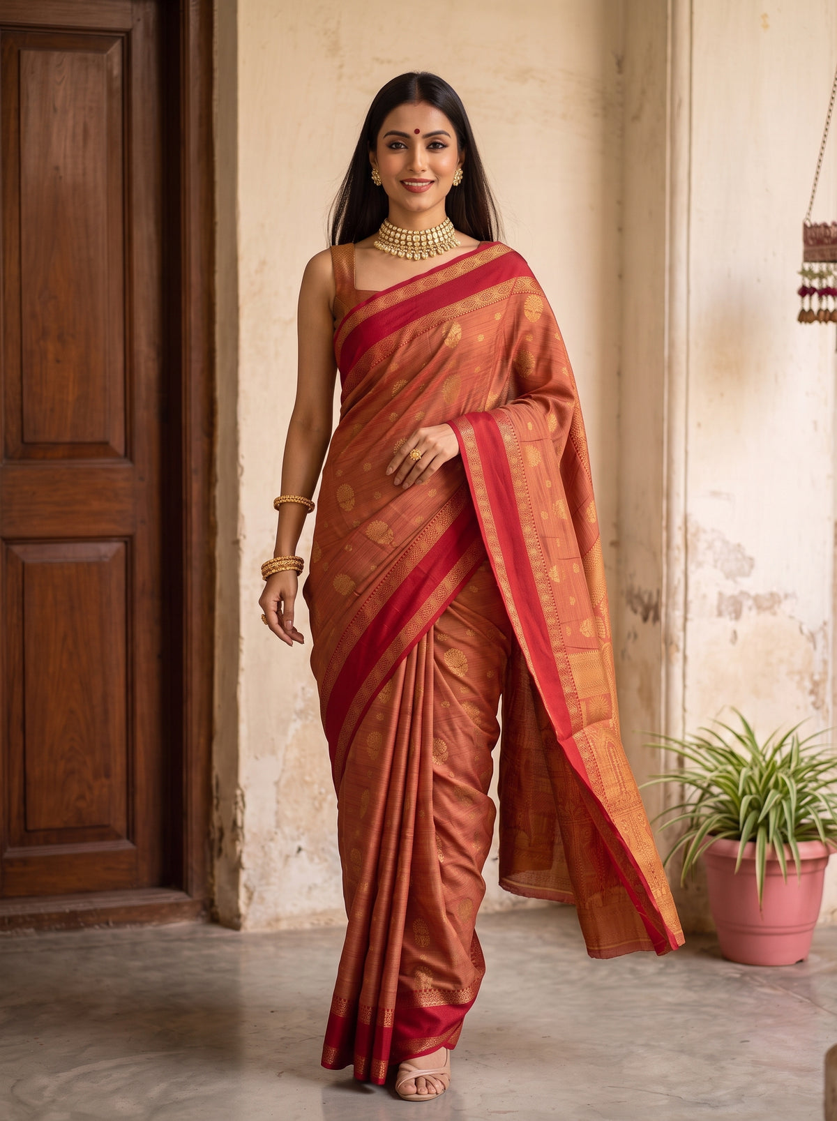 MIMOSA Red Banarasi Saree — pose 6 styling detail