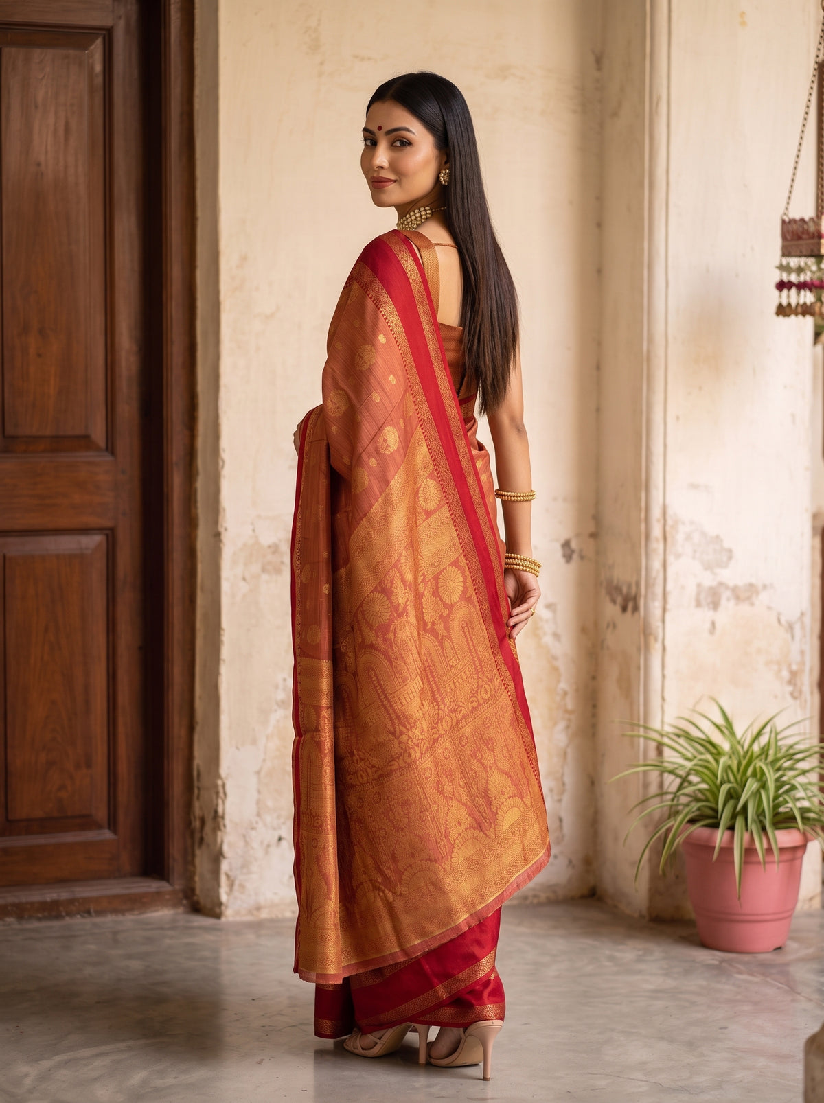 MIMOSA Red Banarasi Saree — pose 7 styling detail