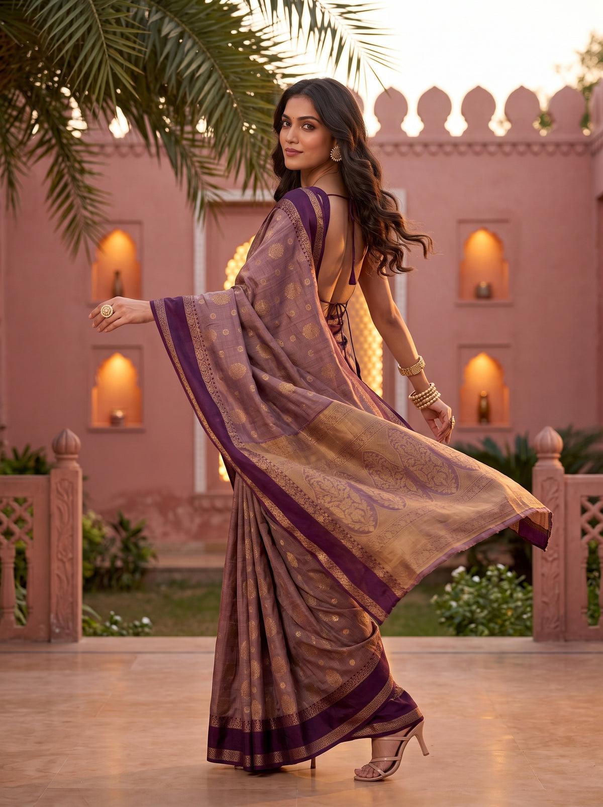 MIMOSA Jamun Banarasi Saree — pose 5 styling detail