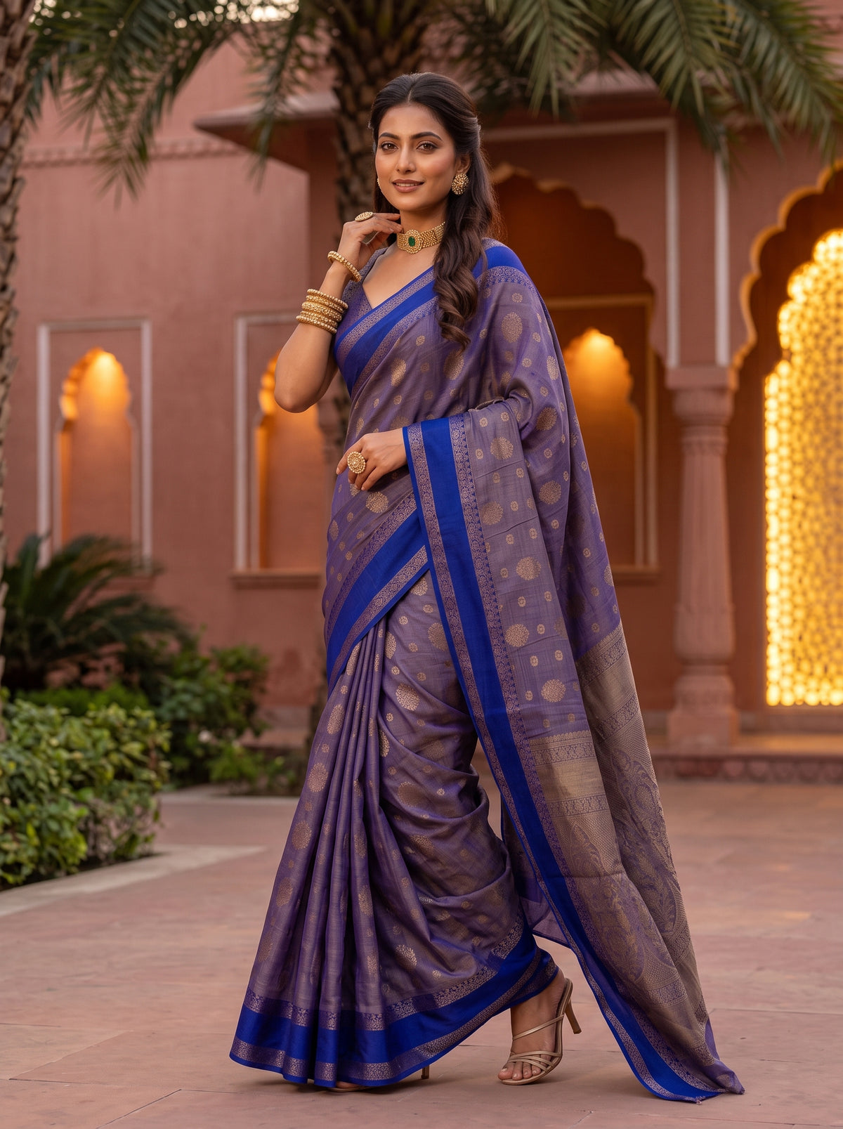 MIMOSA Royal Blue Banarasi Saree — pose 9 styling detail