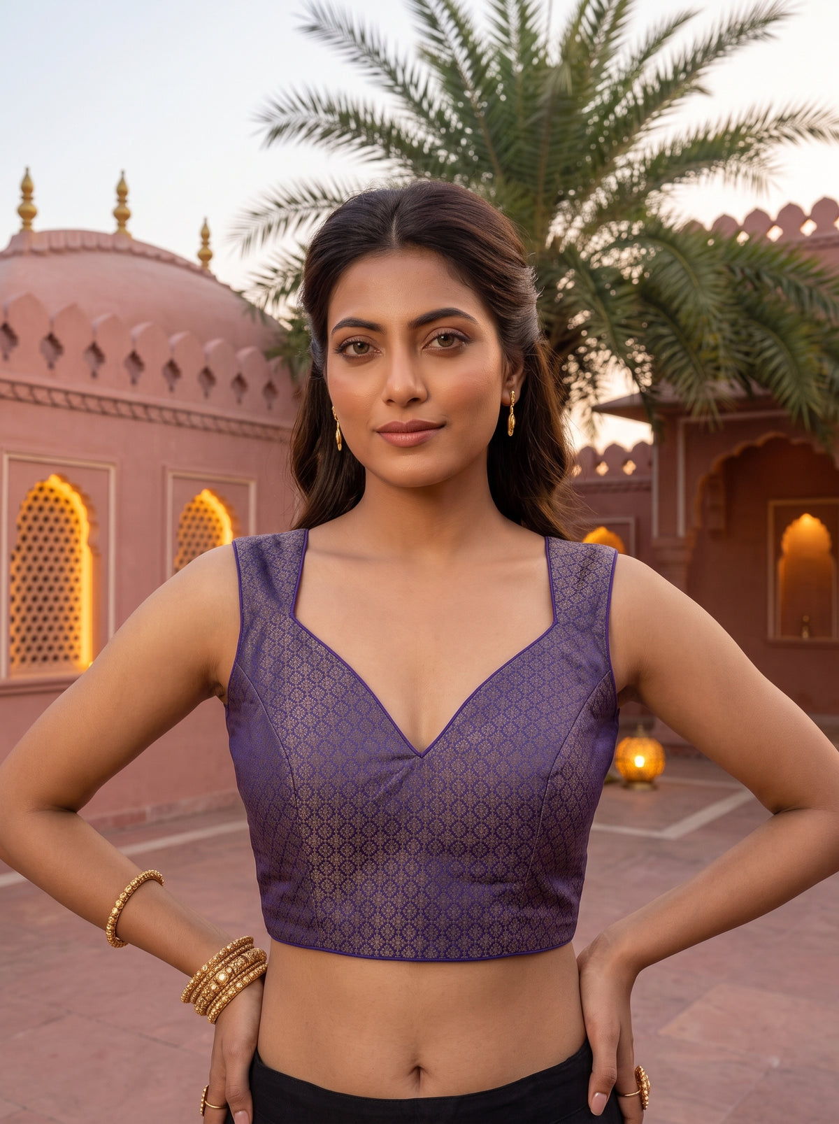 MIMOSA Royal Blue Banarasi Saree — blouse close-up