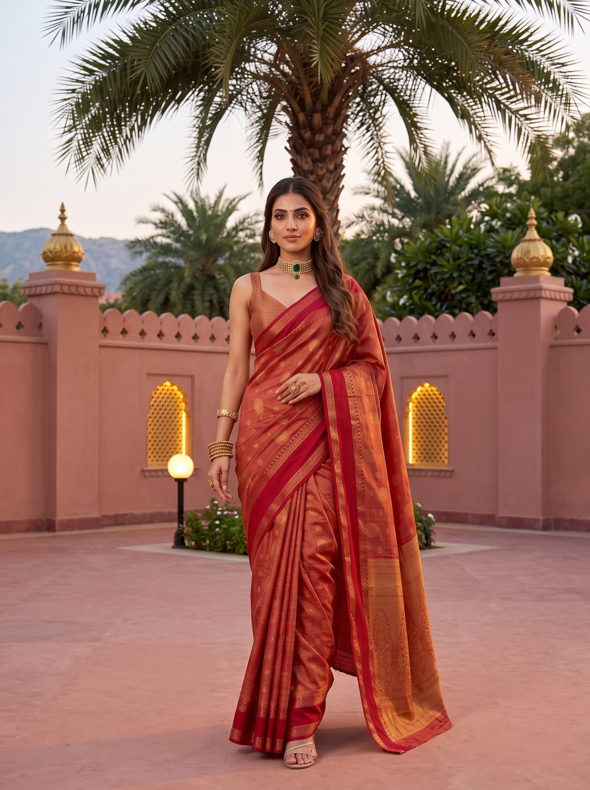 MIMOSA Red Banarasi Saree — pose 6 styling detail