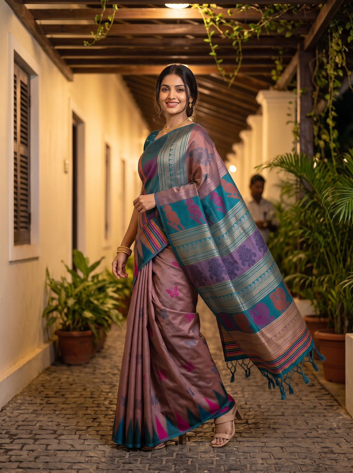 MIMOSA Grey Berhampuri Saree — pose 9 styling detail