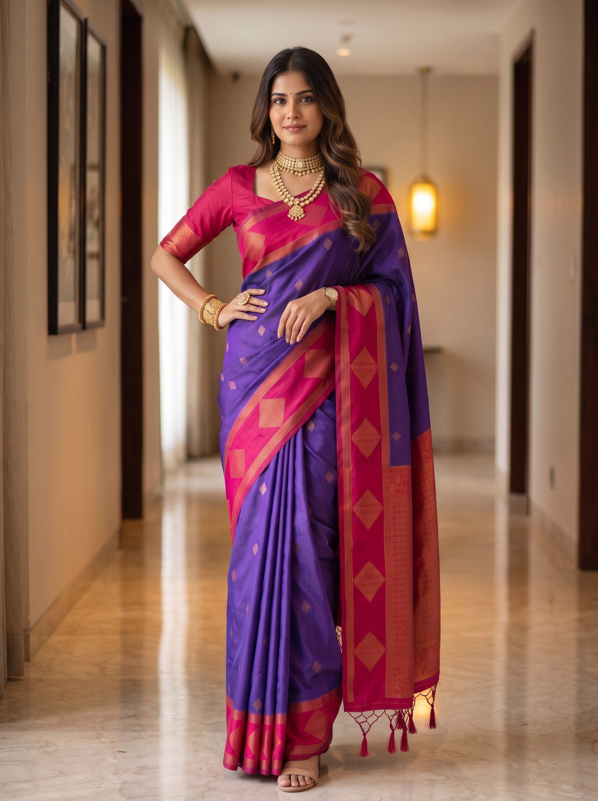 MIMOSA Purple Kanjivaram Saree — pose 4 styling detail
