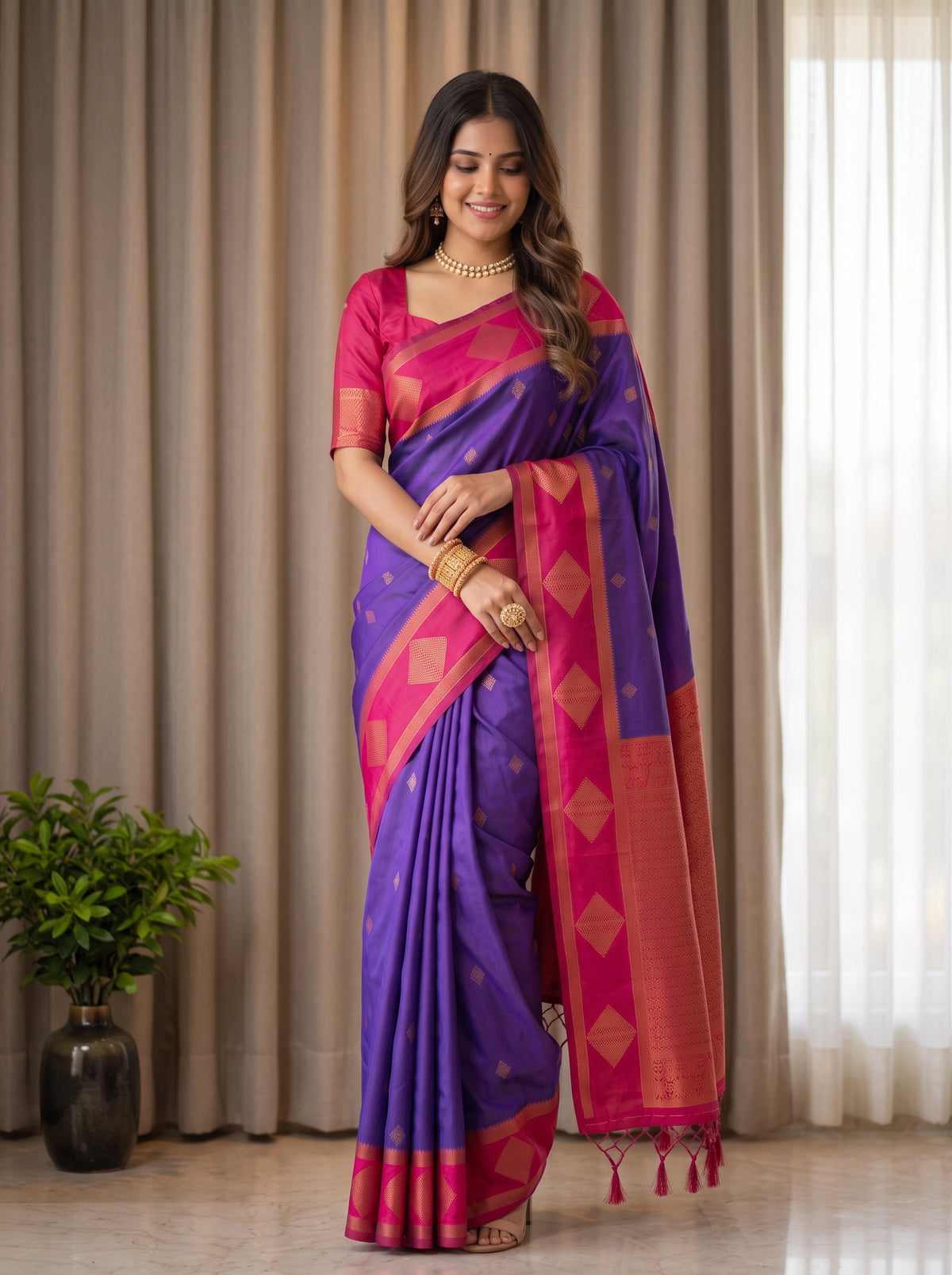 MIMOSA Purple Kanjivaram Saree — pose 9 styling detail