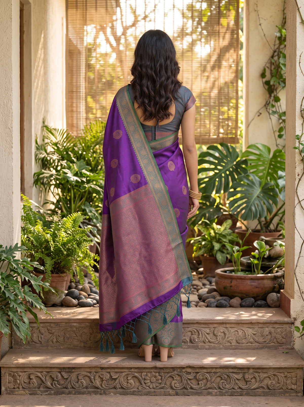 MIMOSA Purple Kanjivaram Saree — pose 2 styling detail