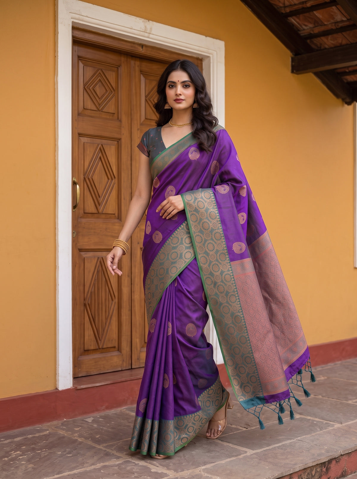 MIMOSA Purple Kanjivaram Saree — pose 5 styling detail