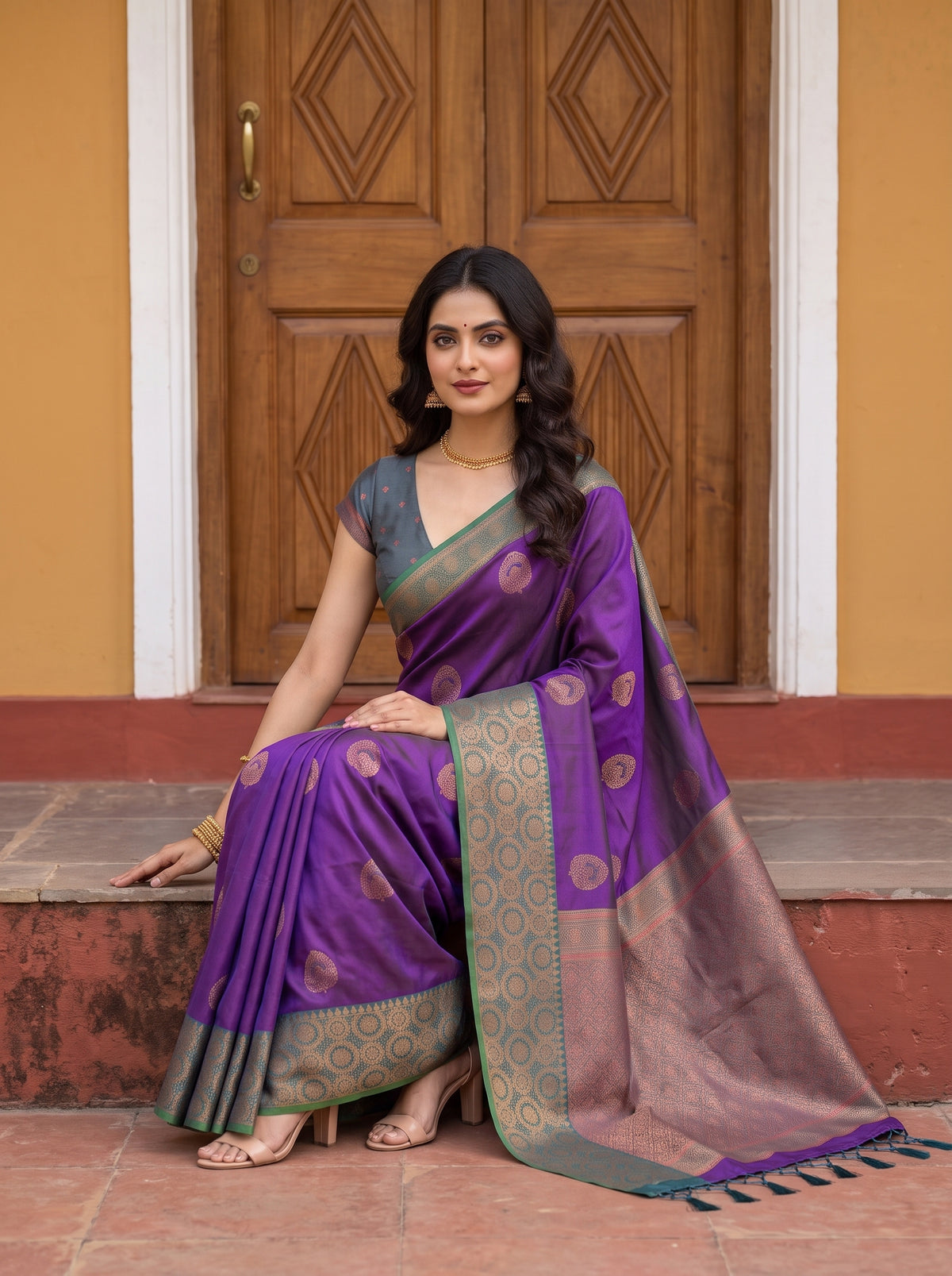 MIMOSA Purple Kanjivaram Saree — pose 8 styling detail