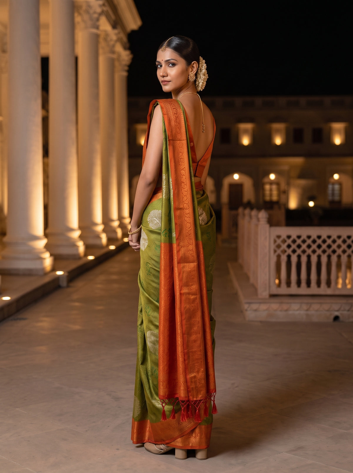 MIMOSA Green Kanjivaram Art Silk Saree — pose 7 styling detail