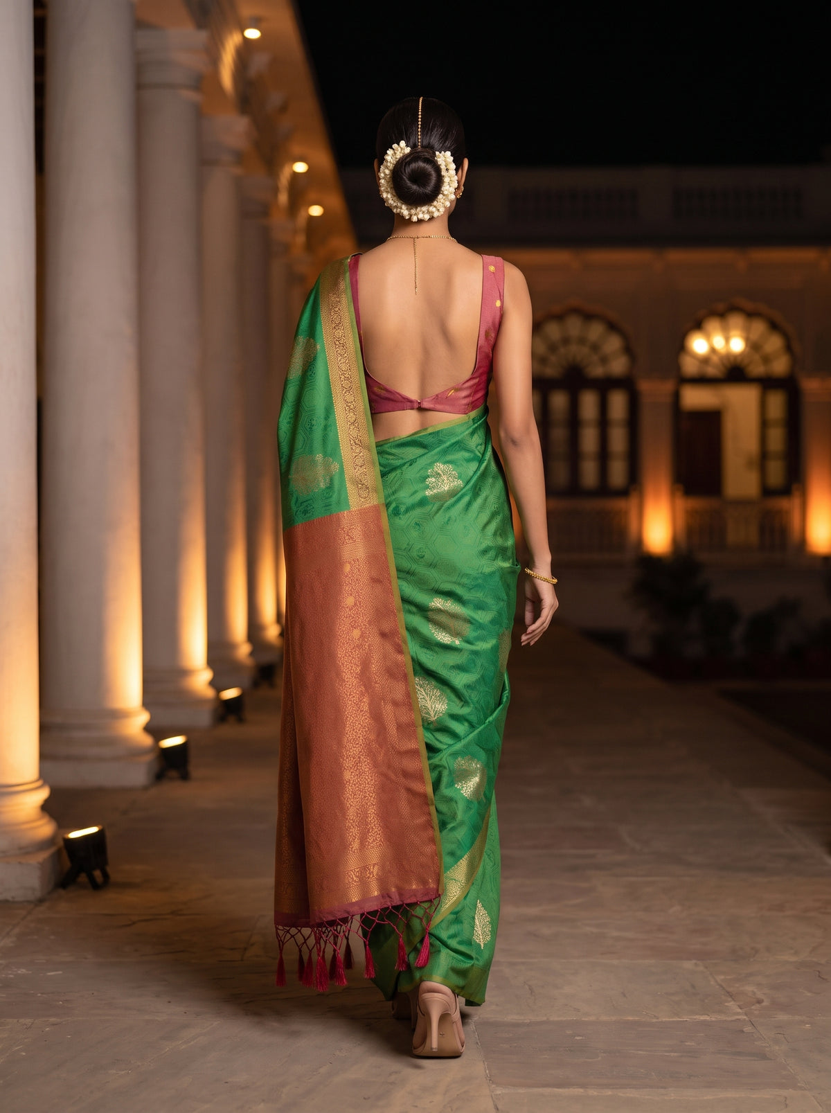 MIMOSA Rama Kanjivaram Art Silk Saree — Saree shot pallu and body