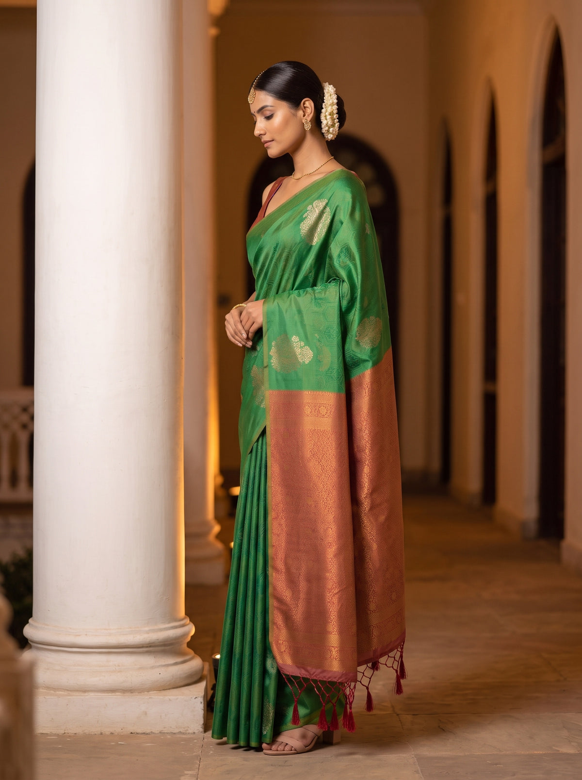 MIMOSA Rama Kanjivaram Art Silk Saree — pose 3 styling detail