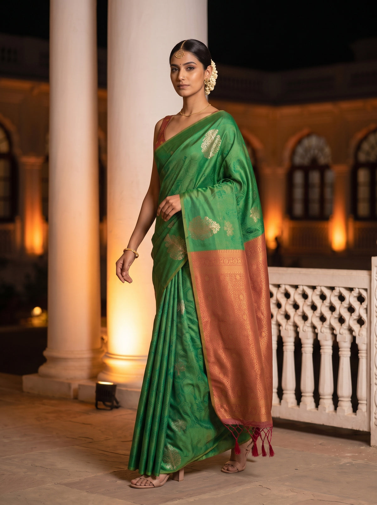 MIMOSA Rama Kanjivaram Art Silk Saree — pose 6 styling detail
