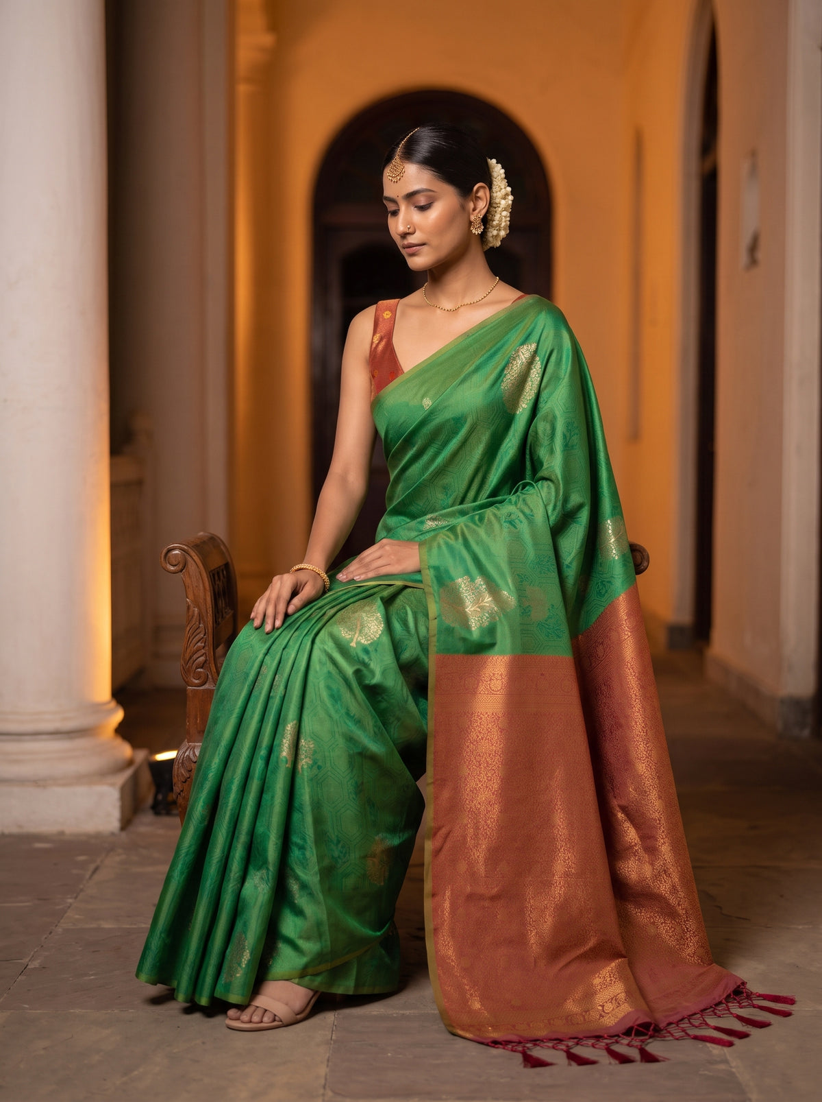 MIMOSA Rama Kanjivaram Art Silk Saree — pose 8 styling detail