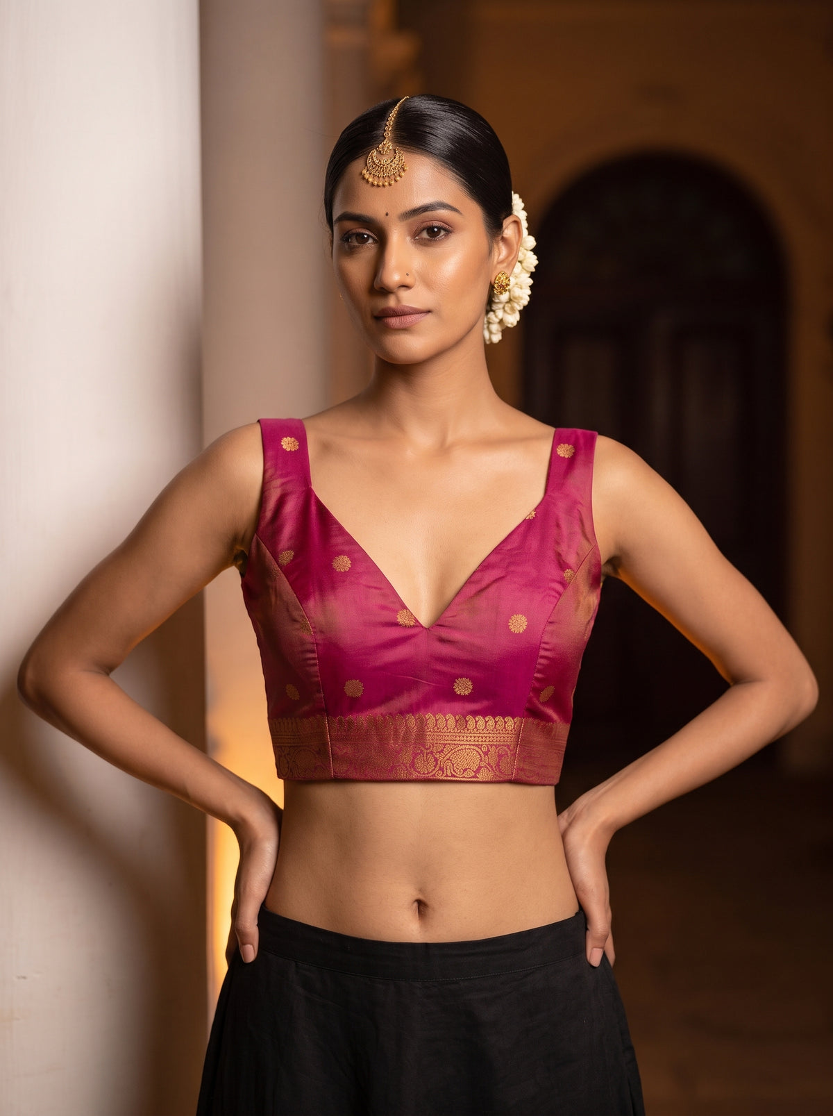 MIMOSA Rama Kanjivaram Art Silk Saree — blouse close-up