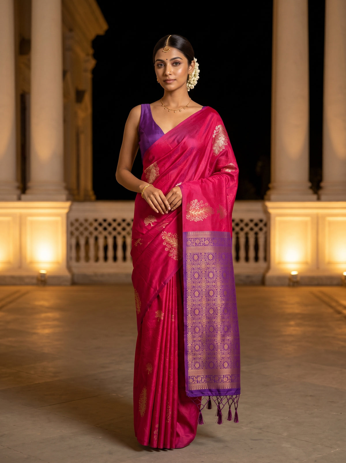 MIMOSA Strawberry Kanjivaram Art Silk Saree — Model lifestyle pose