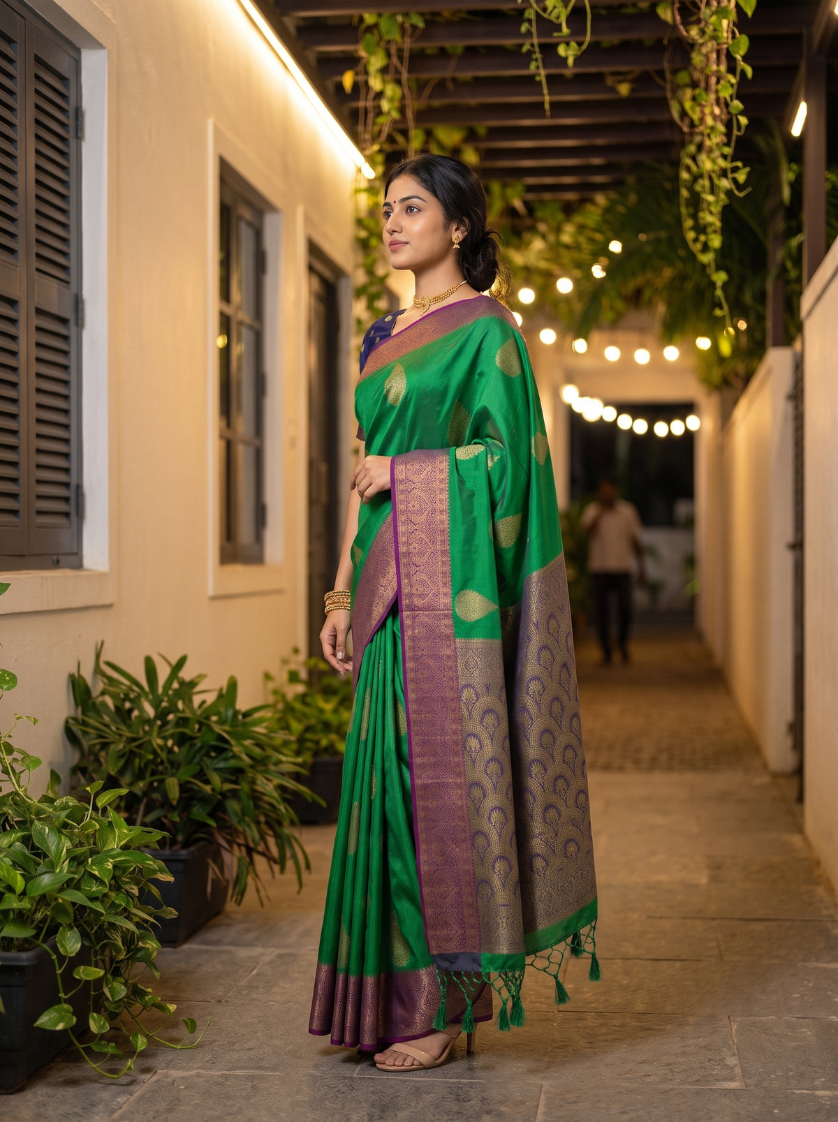 MIMOSA Rama Kanjivaram Saree — pose 3 styling detail