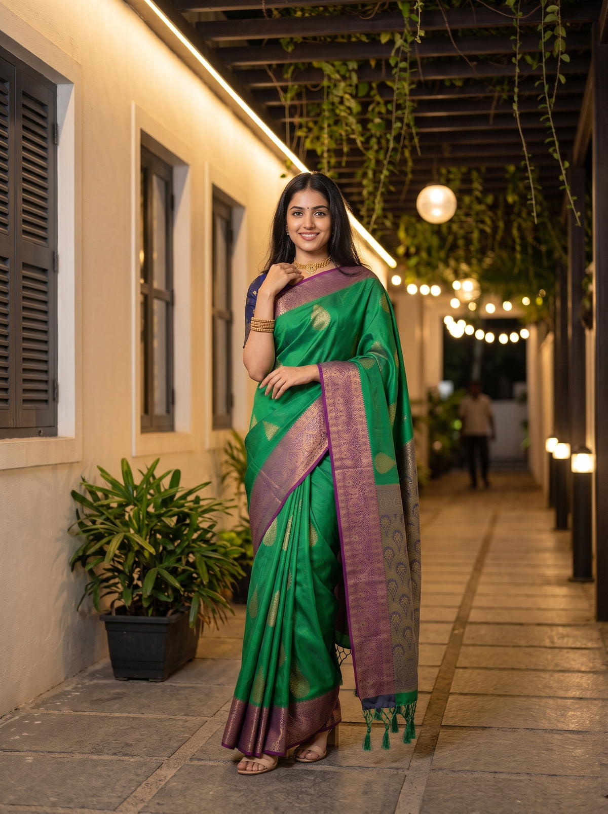 MIMOSA Rama Kanjivaram Saree — pose 5 styling detail
