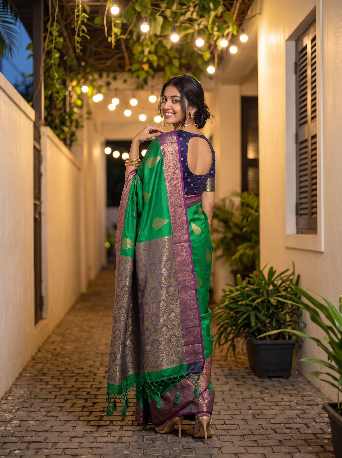 MIMOSA Rama Kanjivaram Saree — pose 7 styling detail
