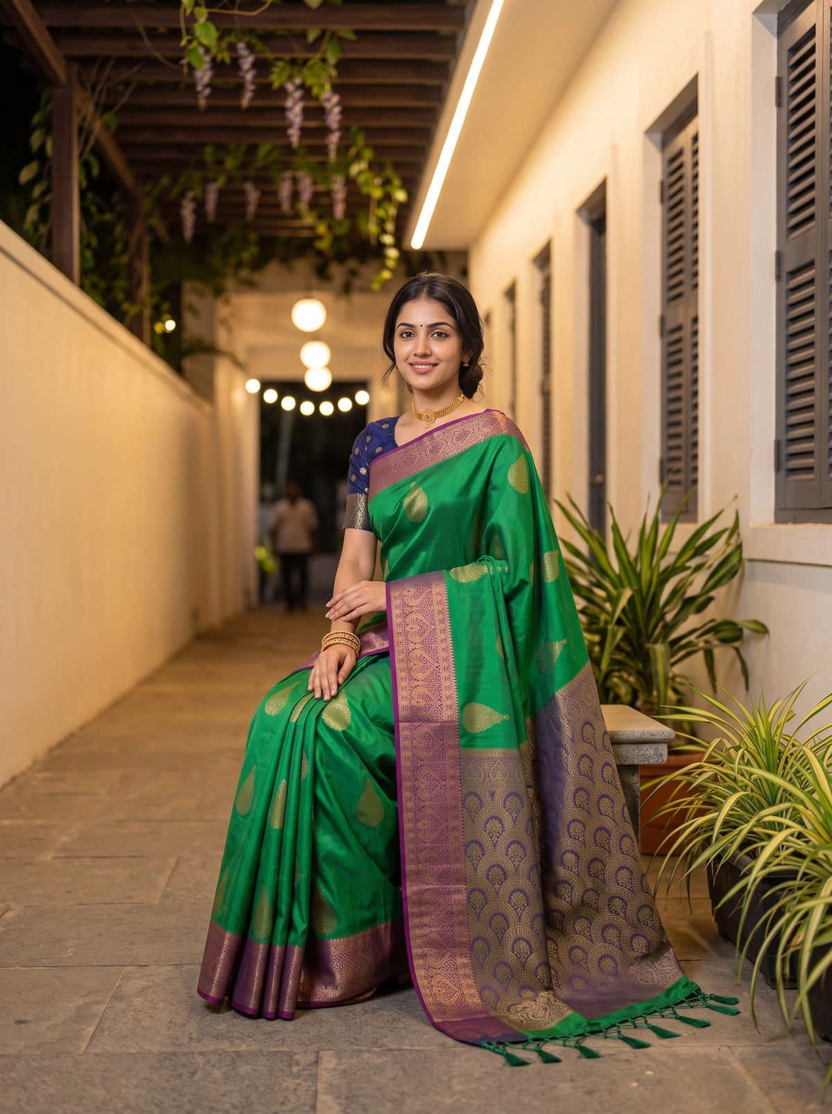 MIMOSA Rama Kanjivaram Saree — pose 8 styling detail